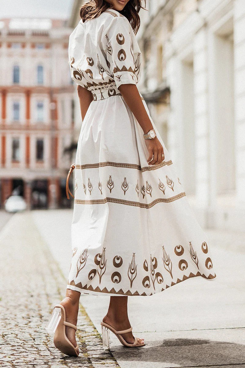 Kayla | Women's Bohemian Print Belted Mid-Length Dress