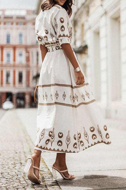 Kayla | Women's Bohemian Print Belted Mid-Length Dress