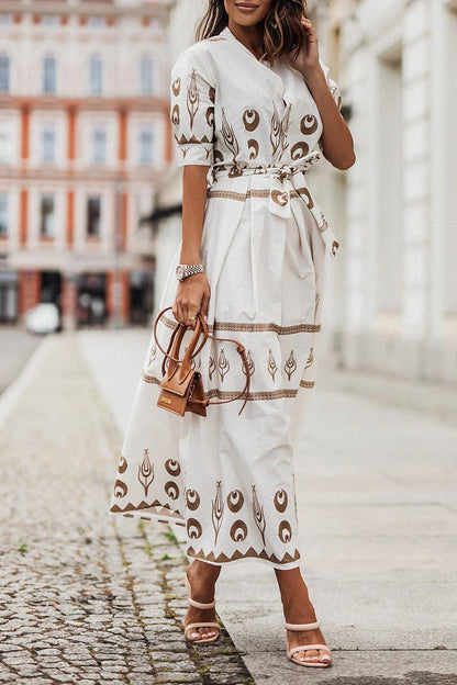 Kayla | Women's Bohemian Print Belted Mid-Length Dress