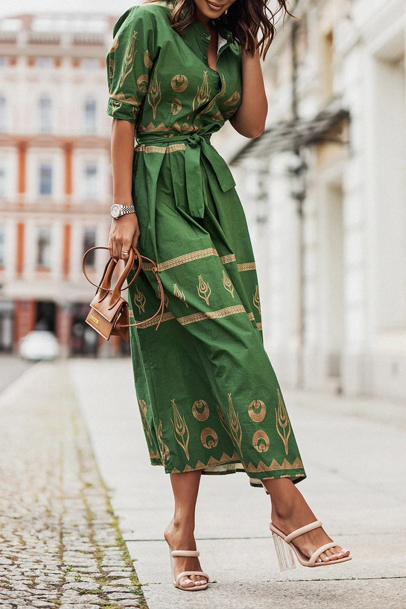 Kayla | Women's Bohemian Print Belted Mid-Length Dress
