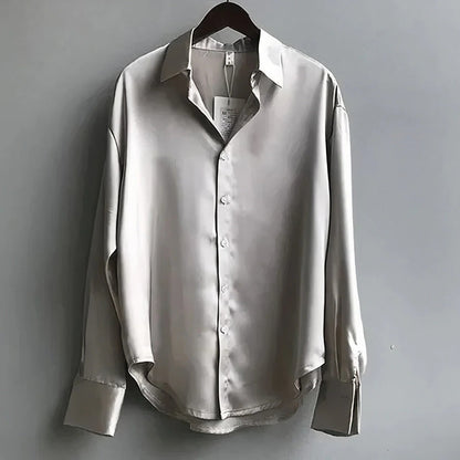 Alexa | Women's Satin Button-Down Blouse Long Sleeve Collar Shirt