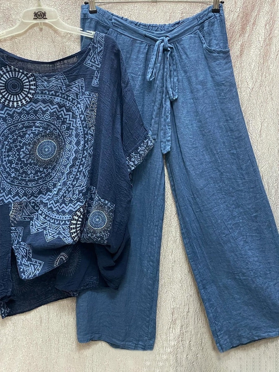 Susan | Women's Mandala Print Top & Wide Leg Pants Co-Ord Set