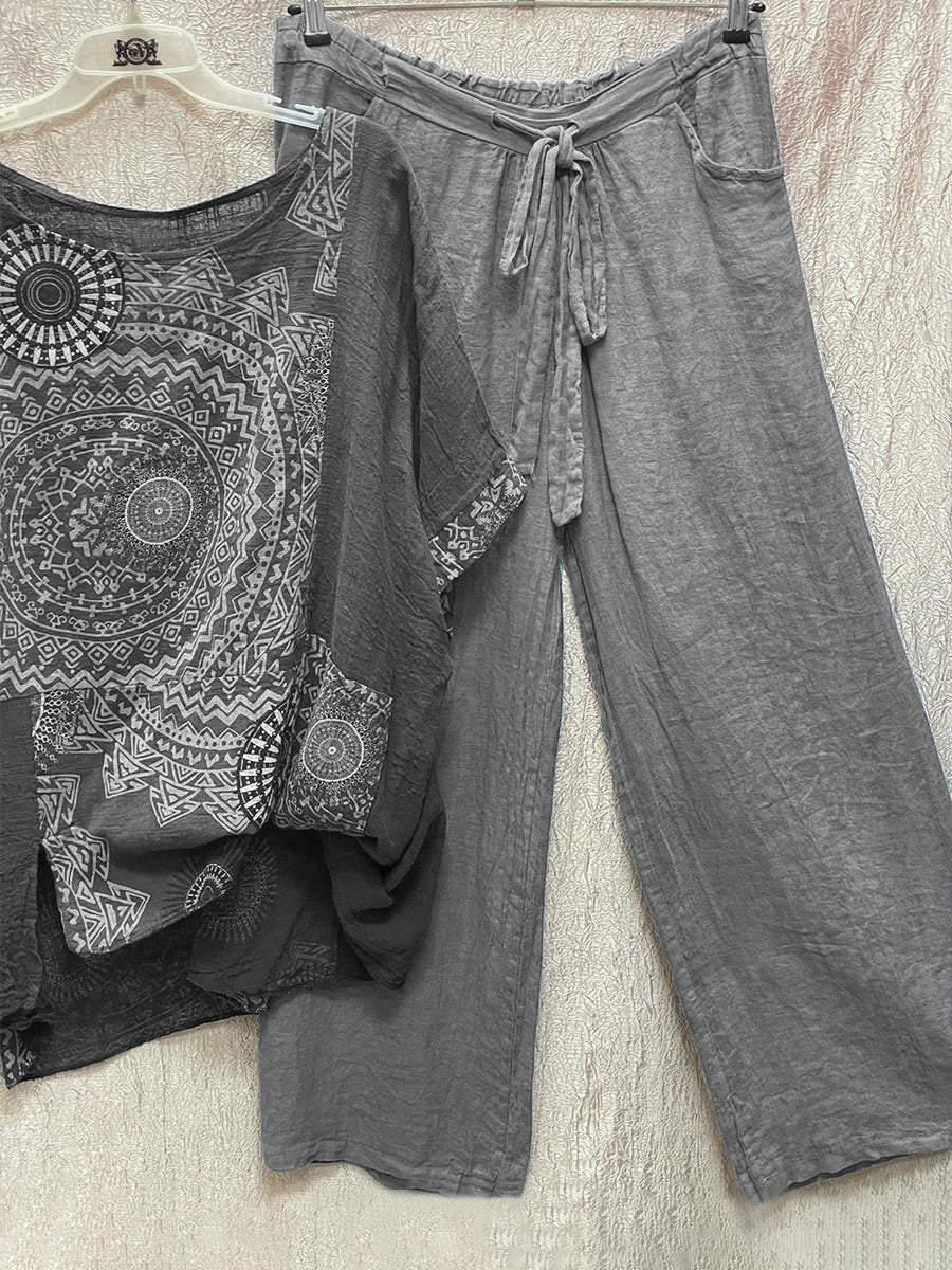 Susan | Women's Mandala Print Top & Wide Leg Pants Co-Ord Set