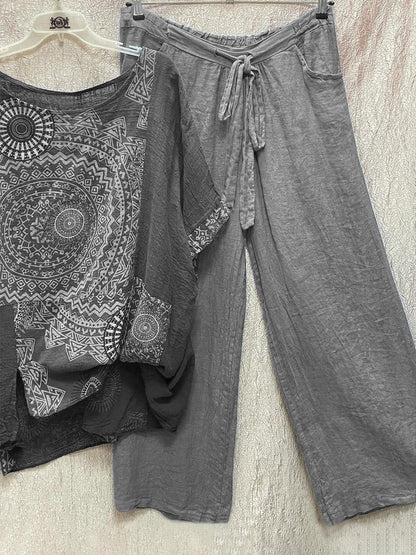 Susan | Women's Mandala Print Top & Wide Leg Pants Co-Ord Set