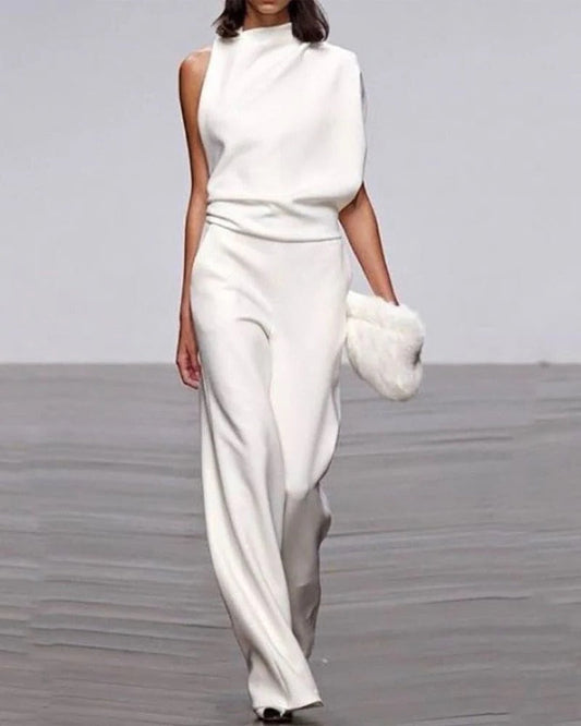 Sharon | Women's Wide Leg Jumpsuit Sleeveless Mock Neck Formal Outfit