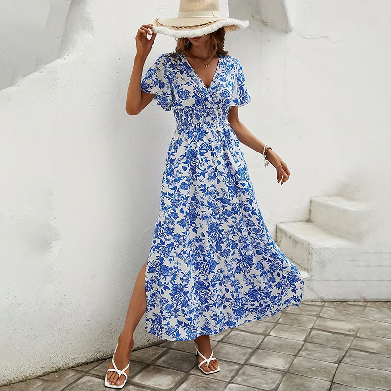 Natalia | Women's V Neck Bohemian Flowy Dress Beach