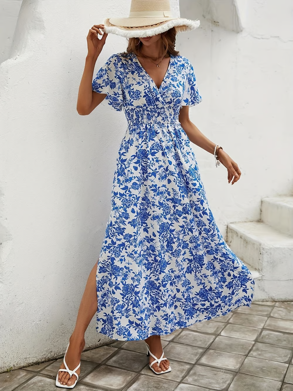 Natalia | Women's V Neck Bohemian Flowy Dress Beach