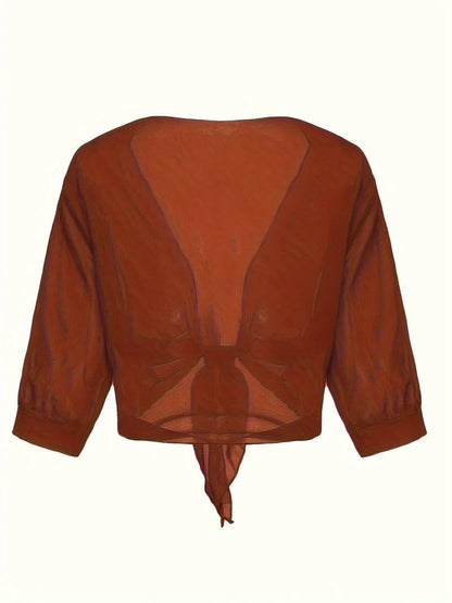 Jasmine | Women's Tie Front Sheer Blouse Open Front 3/4 Sleeve Top