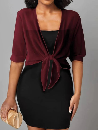 Jasmine | Women's Tie Front Sheer Blouse Open Front 3/4 Sleeve Top