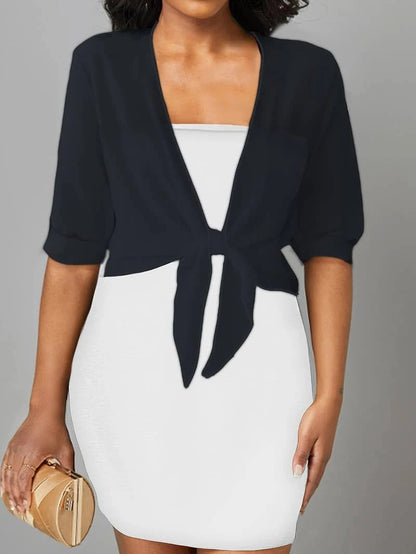 Jasmine | Women's Tie Front Sheer Blouse Open Front 3/4 Sleeve Top