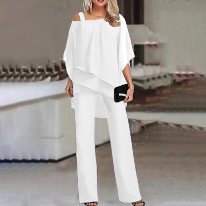 Ashley | Women's Cold Shoulder Chiffon Overlay Wide-Leg Jumpsuit
