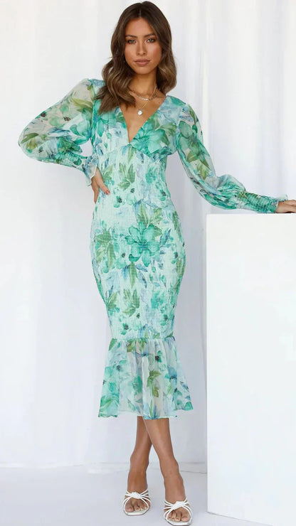 Aubrey | Women's Floral Flowy Draped Dress Evening