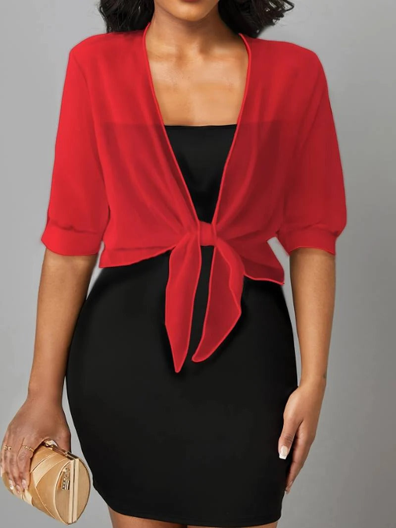 Jasmine | Women's Tie Front Sheer Blouse Open Front 3/4 Sleeve Top