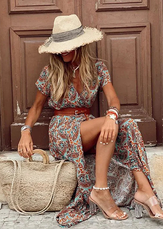 Athena | Airy Bohemian Maxi Dress With Matching Belt