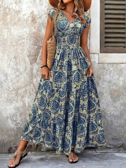 Emery | Women's Smocked Bohemian Print Tiered Maxi Dress