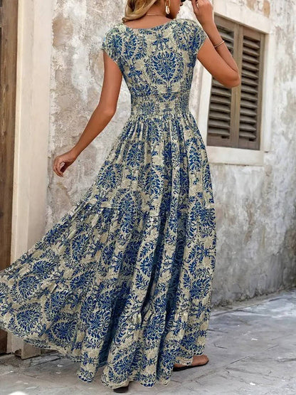 Emery | Women's Smocked Bohemian Print Tiered Maxi Dress