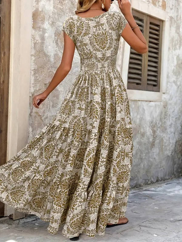 Emery | Women's Smocked Bohemian Print Tiered Maxi Dress