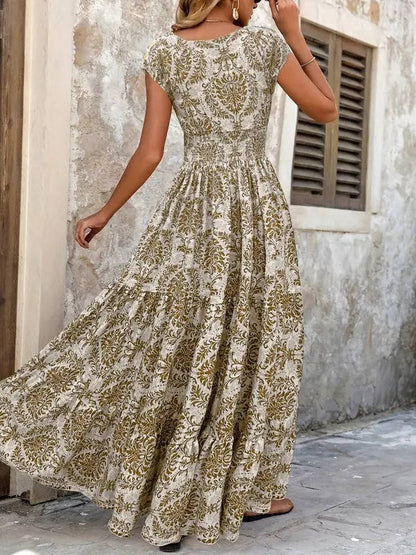 Emery | Women's Smocked Bohemian Print Tiered Maxi Dress