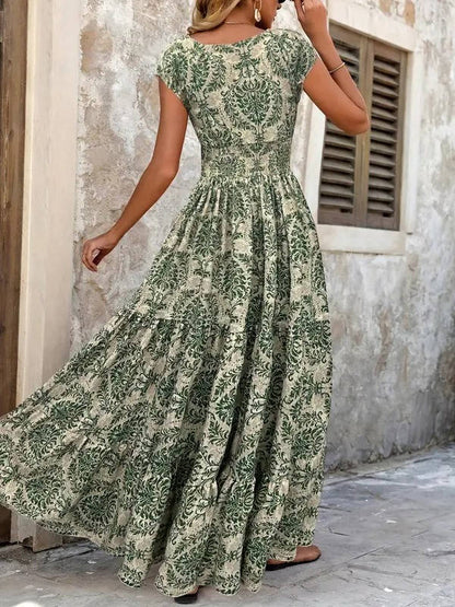 Emery | Women's Smocked Bohemian Print Tiered Maxi Dress