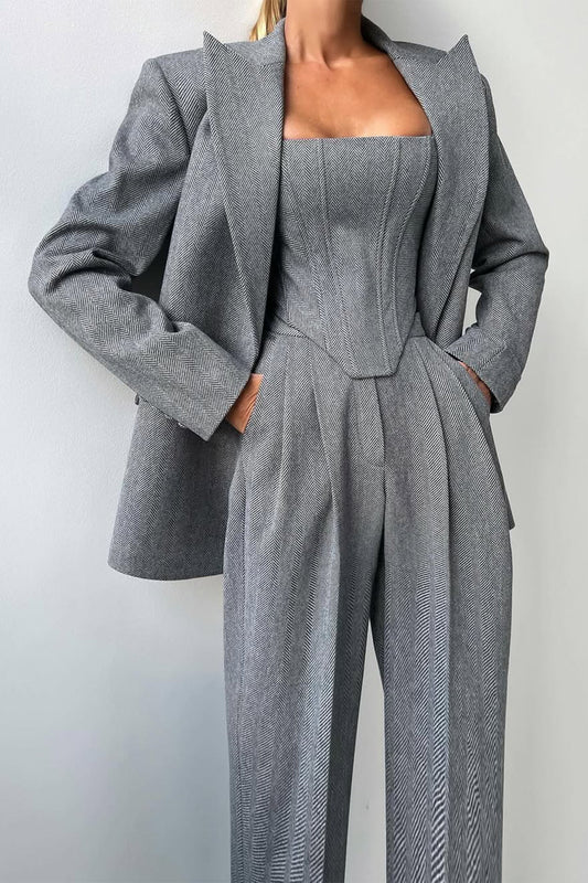 Kayla | Women's Herringbone Three Piece Suit Set