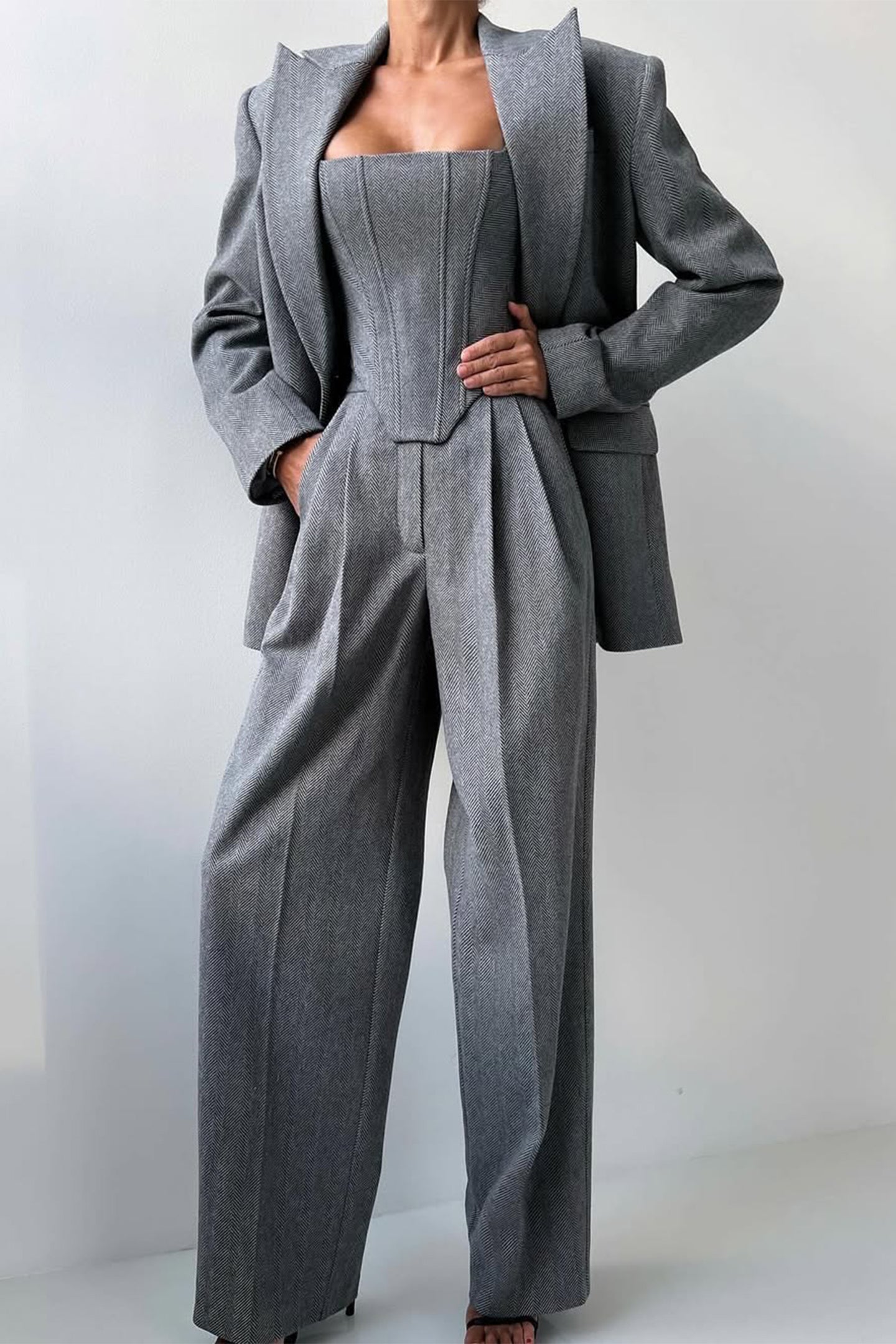 Kayla | Women's Herringbone Three Piece Suit Set