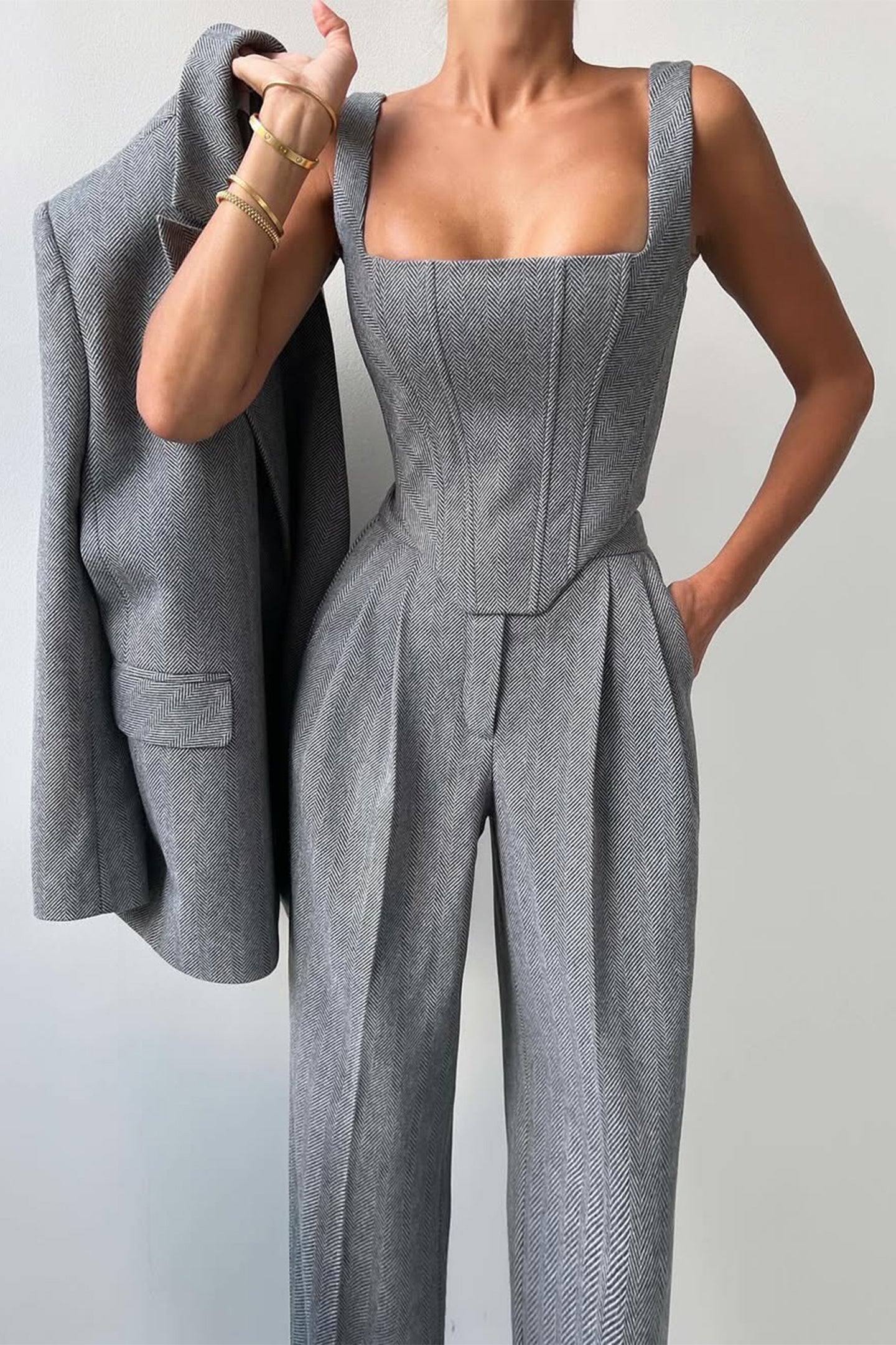 Kayla | Women's Herringbone Three Piece Suit Set