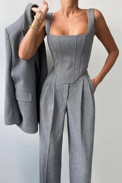 Kayla | Women's Herringbone Three Piece Suit Set