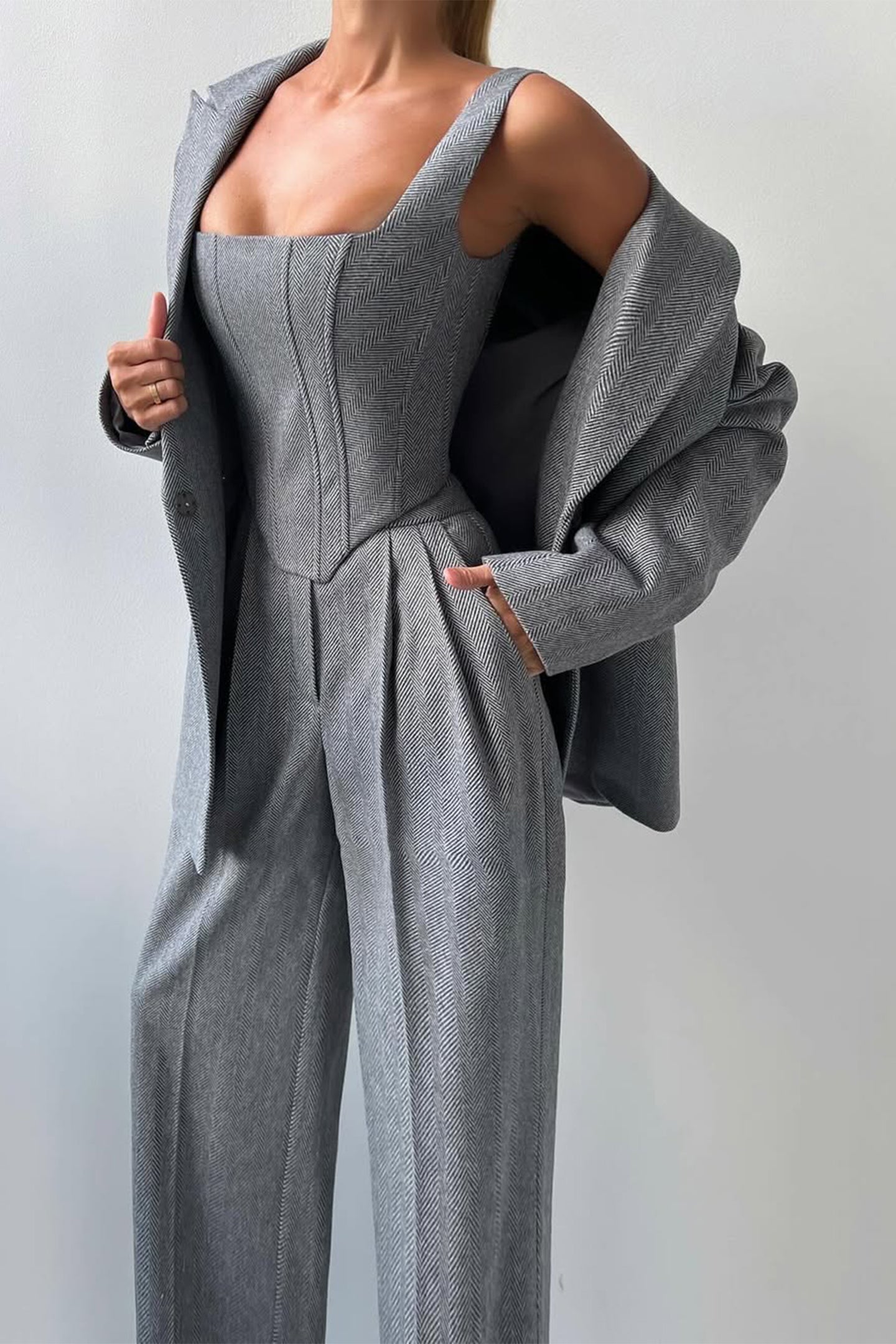 Kayla | Women's Herringbone Three Piece Suit Set