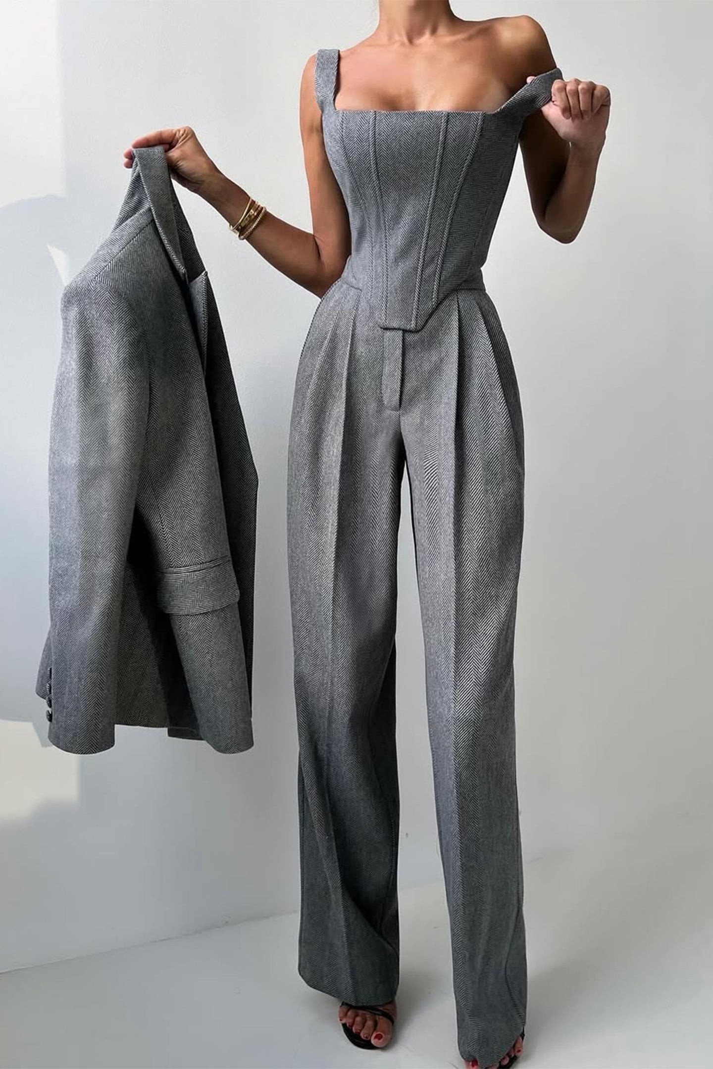 Kayla | Women's Herringbone Three Piece Suit Set