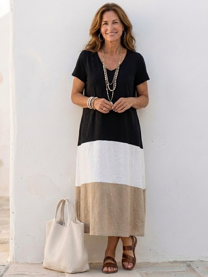 Claire | Women's Color Block V Neck Mid-Length Dress