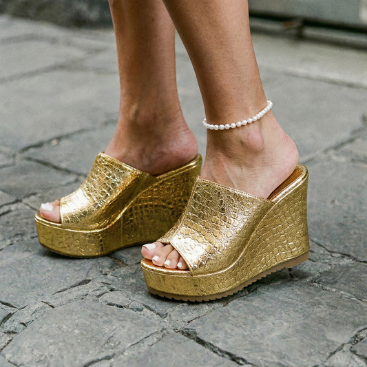 Samantha | Women's Gold Platform Wedge Sandals