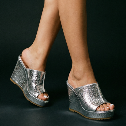Samantha | Women's Gold Platform Wedge Sandals