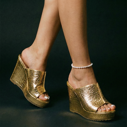 Samantha | Women's Gold Platform Wedge Sandals