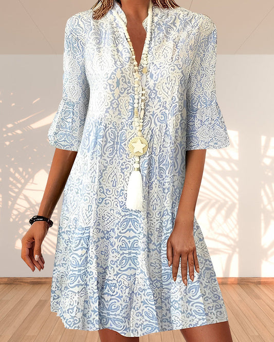 Grace | Women's Floral Print V-Neck Three-Quarter Sleeve Dress