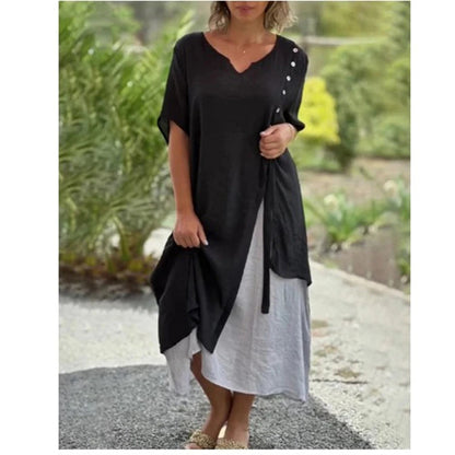 Robin | Women's Layered Mid-Length Dress Short-Sleeved V-Neck