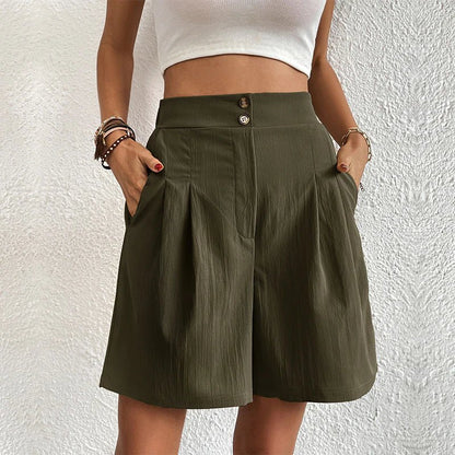 Tessa | Women's High Waist Wide Leg Shorts Pleated with Pockets