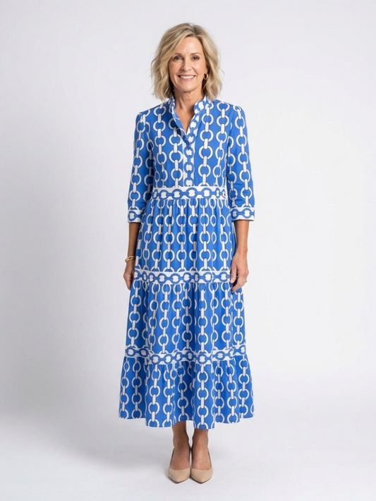 Grace | Women's Chain Print Three-Quarter Sleeve Mid-Length Dress