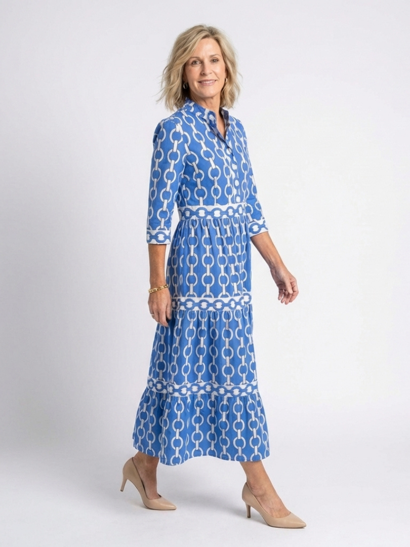Grace | Women's Chain Print Three-Quarter Sleeve Mid-Length Dress