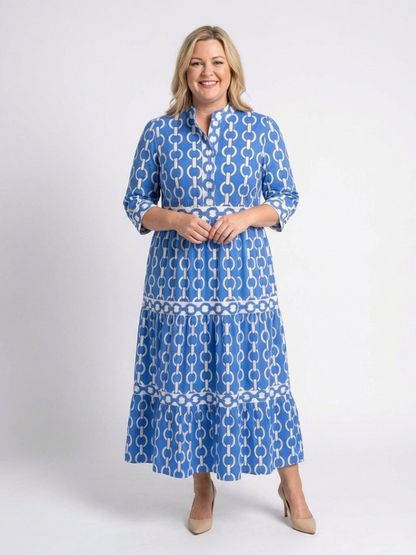 Grace | Women's Chain Print Three-Quarter Sleeve Mid-Length Dress