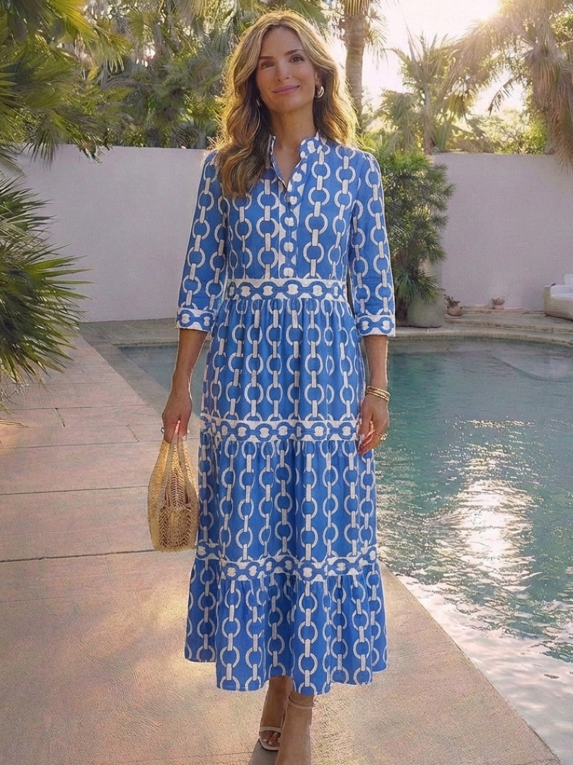 Grace | Women's Chain Print Three-Quarter Sleeve Mid-Length Dress