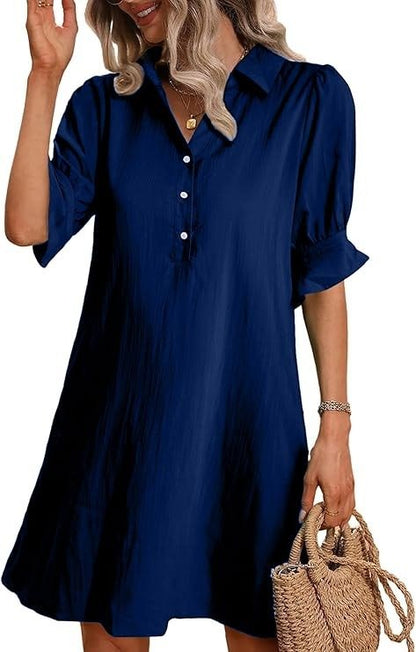 Nevaeh | Women's Button-Through Button-Up Dress Three-Quarter Sleeve Knee Length