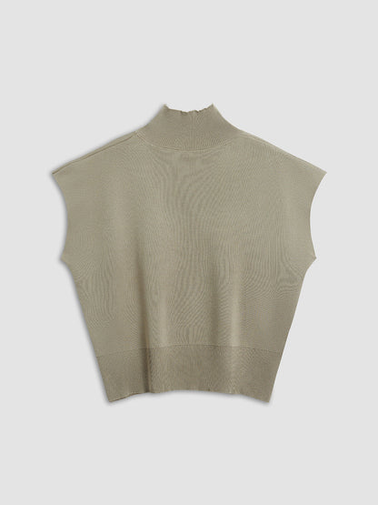 Ivy | Women's Mock Neck Sleeveless Top Padded Shoulder Vest