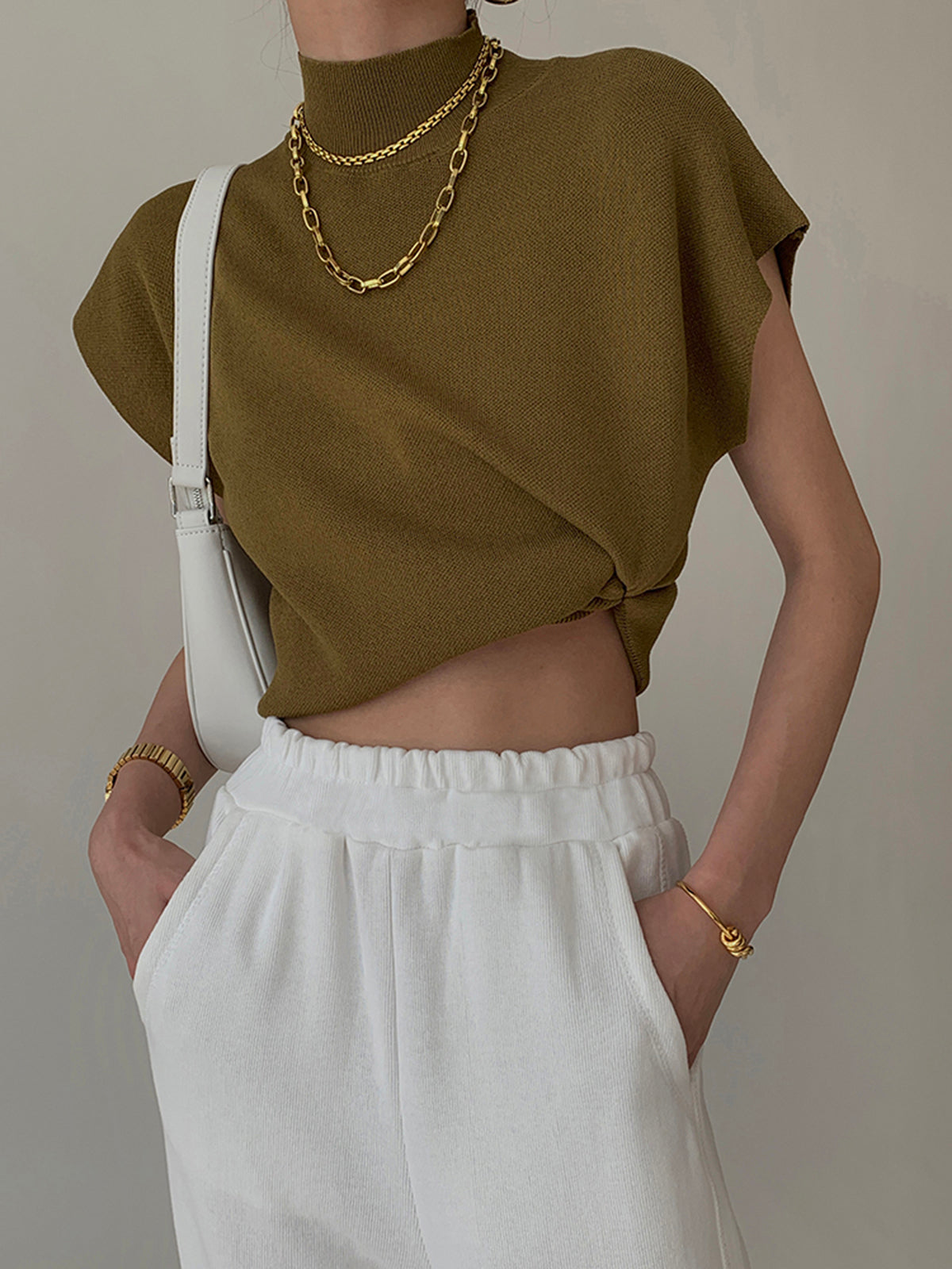 Ivy | Women's Mock Neck Sleeveless Top Padded Shoulder Vest