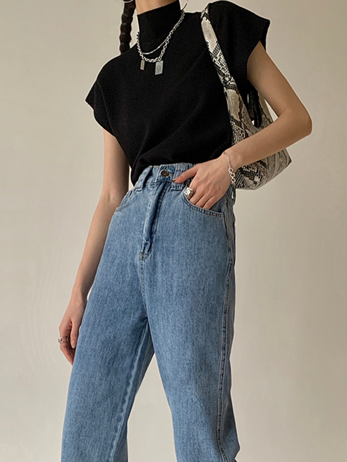 Ivy | Women's Mock Neck Sleeveless Top Padded Shoulder Vest