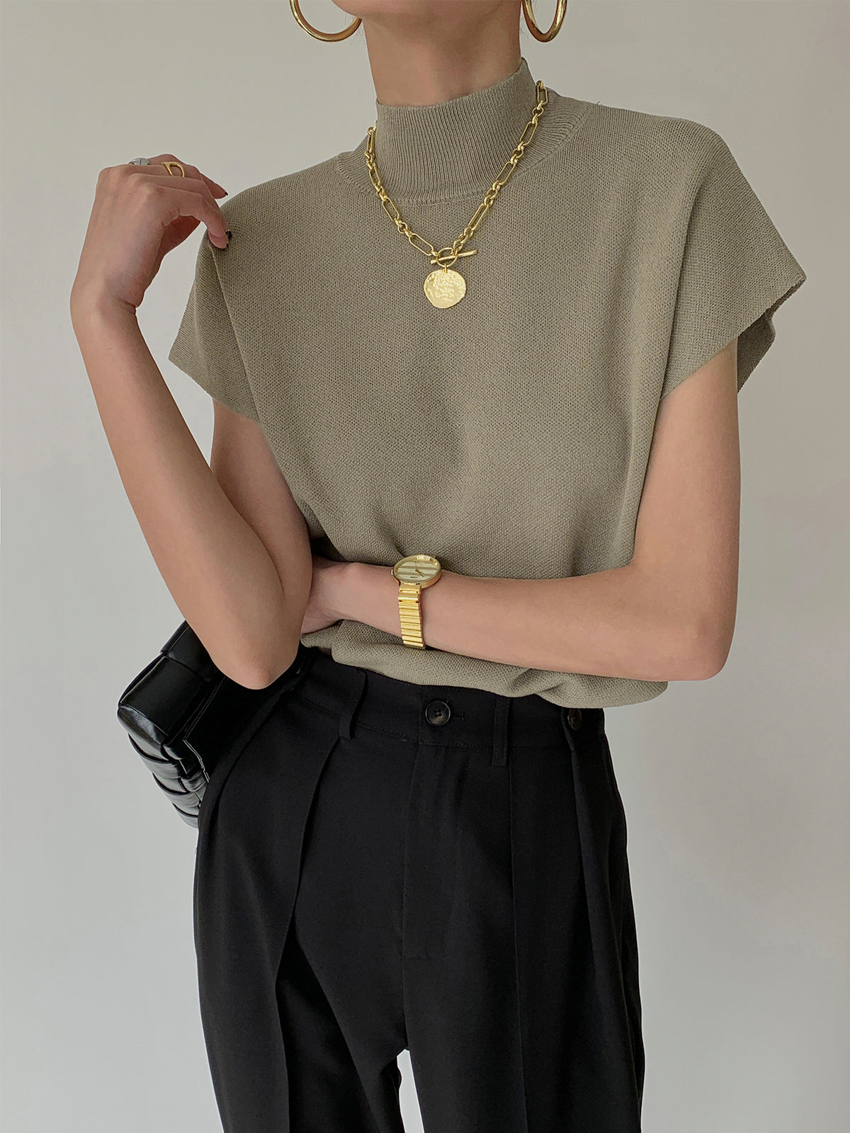 Ivy | Women's Mock Neck Sleeveless Top Padded Shoulder Vest