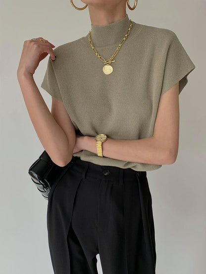 Ivy | Women's Mock Neck Sleeveless Top Padded Shoulder Vest