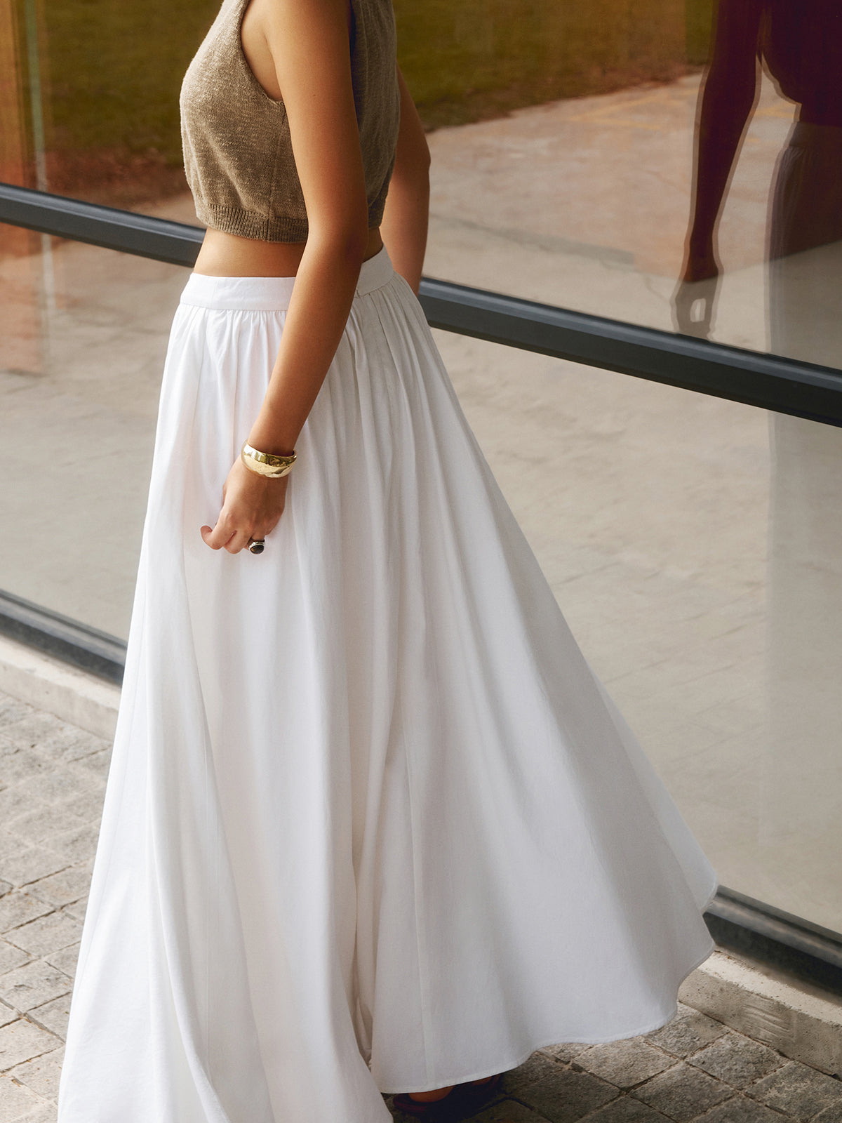 Camille | Women's High Waist Pleated A-Line Full-Length Skirt with Pockets
