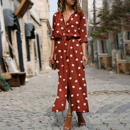 Tiffany | Women's Polka Dot Maxi Dress Full Sleeve Button-Through Button-Up Dress