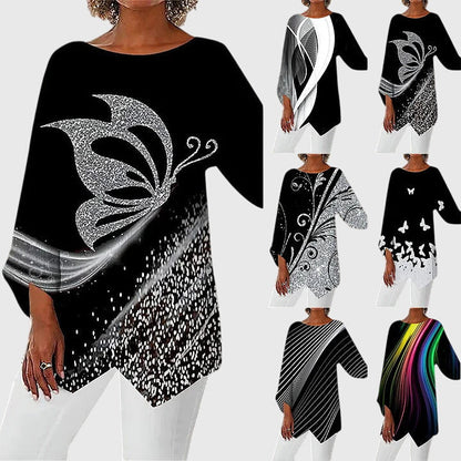 Christy | Women's Butterfly Print Asymmetric Hem Top