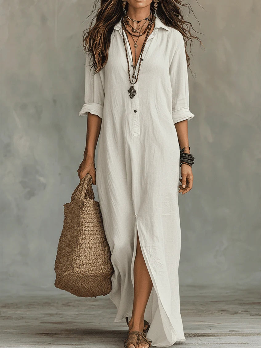 Karen | Women's Button Front Full Sleeve Maxi Button-Up Dress